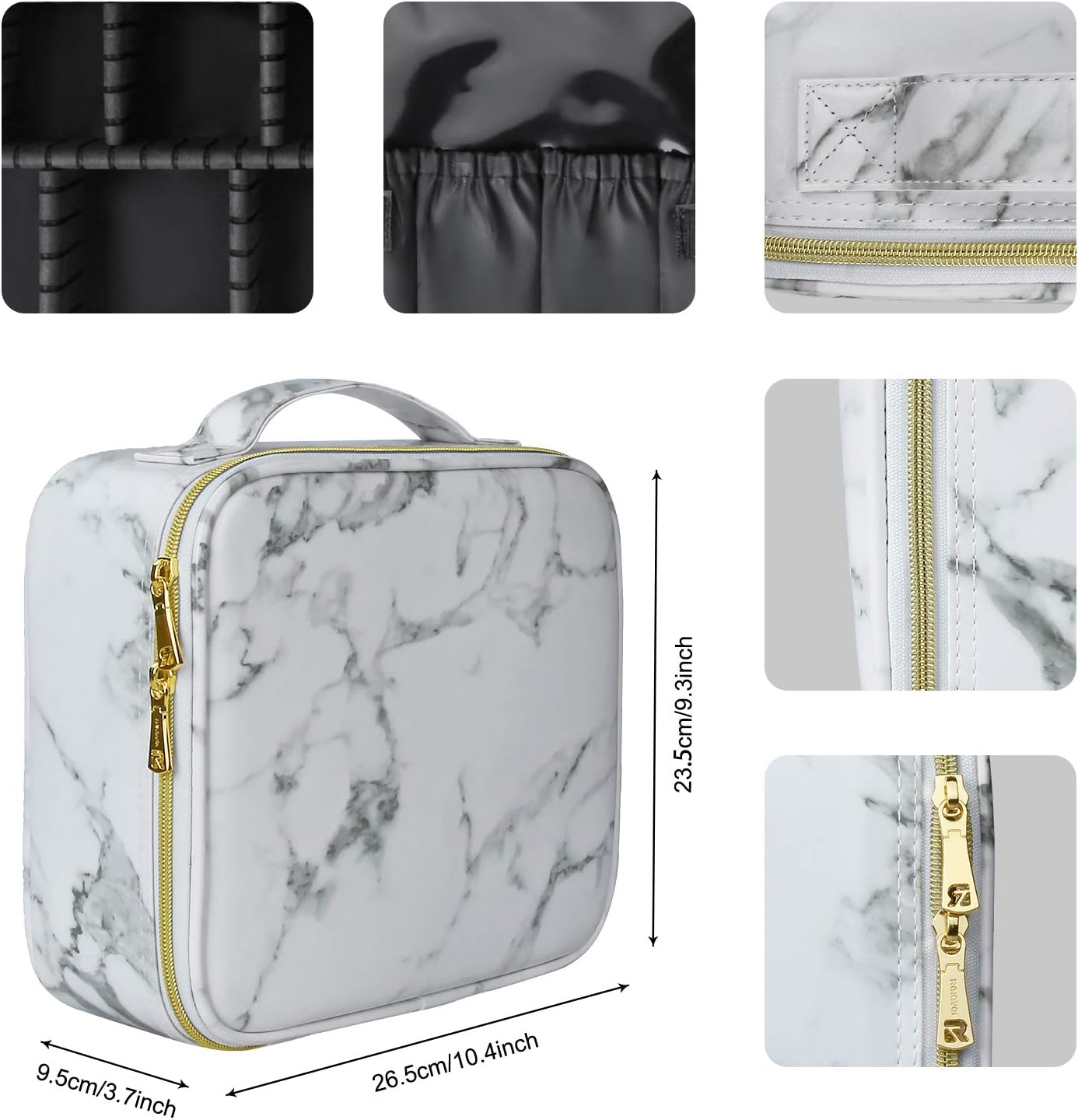 Marble Makeup Bags,Portable Makeup Organizer Bag Travel Case Professional Jewelry Storage Organizer with with Adjustable Dividers for Cosmetics Makeup Brush (Small)