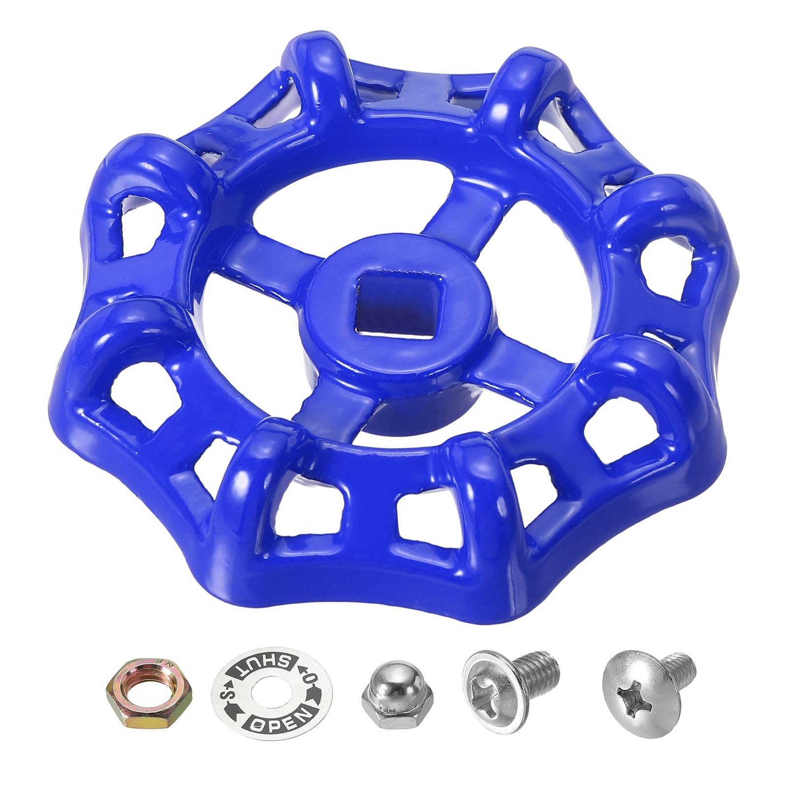 PATIKIL Outside Faucet Handle Square Stem Hole 8x8mm, Cast Steel Faucet Round Wheel Handle Replacement Water Spigot Handle with Screws Spacer, Blue