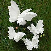 SUNBEAUTY Large Butterfly Party Decorations, 3D White Paper Butterflies Wedding Decoration, Hanging Butterflies for Baby Shower Decorations Girls, Women, Paper Flowers for Wall Decoration, Set of 4