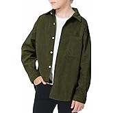 LOLANTA Boys Corduroy Shirts Kids Western Botton Down Shacket with Pocket Fall Long Sleeve Solid Lapel Tops