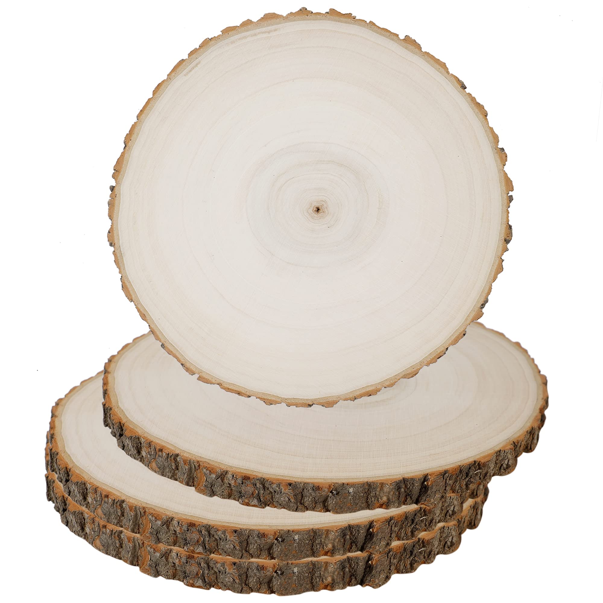 Photo 1 of Prsildan 4 Pack Large Wood Circle Slices, 8 to 10 Inches DIY Unfinished Wood Table Centerpieces, Natural Rustic Round Crafts for Indoor Christmas Wedding Party Décor