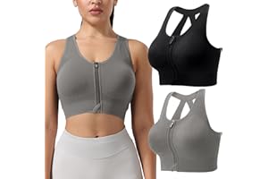 Senlinyoga Sports Bras for Women Zip Front Sports Bra Wirefree Removable Pads Full Support Athletic Bras