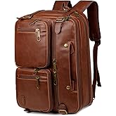 Baosha Leather Laptop Briefcase Backpack Hybrid Large 17 inch Laptop bag Travel Carry on Backpack Vintage for Men HB-22 (Brown)