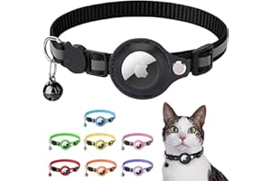Arojore AirTag Cat Collar Reflective Adjustable Cat Collar with Air tag Holder and Bell Breakaway Buckle Lightweight for Pets Kitten, Black One Size