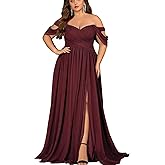 VOUIAO Women's Daily Plus Size Dresses A Line Chiffon Wedding Guest Bridesmaid Maxi Dress Prom Evening Party Cocktail Gown