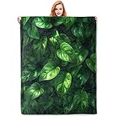 VANZEV Pothos Leaves Blanket,Sage Green Flannel Throw Blankets,Soft Warm Lightweight Cozy Plush Green Foliage Throws for Bedroom Sofa Office Home Decor Gifts for Adults Kids 60"x50"