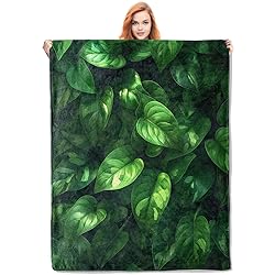 VANZEV Pothos Leaves Blanket,Sage Green Flannel