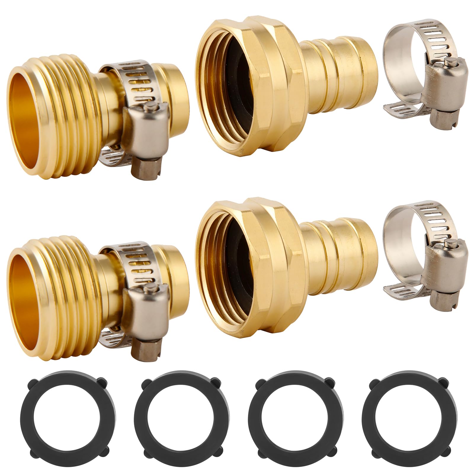 Photo 1 of 2 Set Brass Garden Hose Repair Connector Kit with Clamps, Fit for 5/8" Garden Hose Fitting,5/8'' Barb x 3/4'' GHT Garden Hose Adapter/Fittings, Water Hose Repair Kit