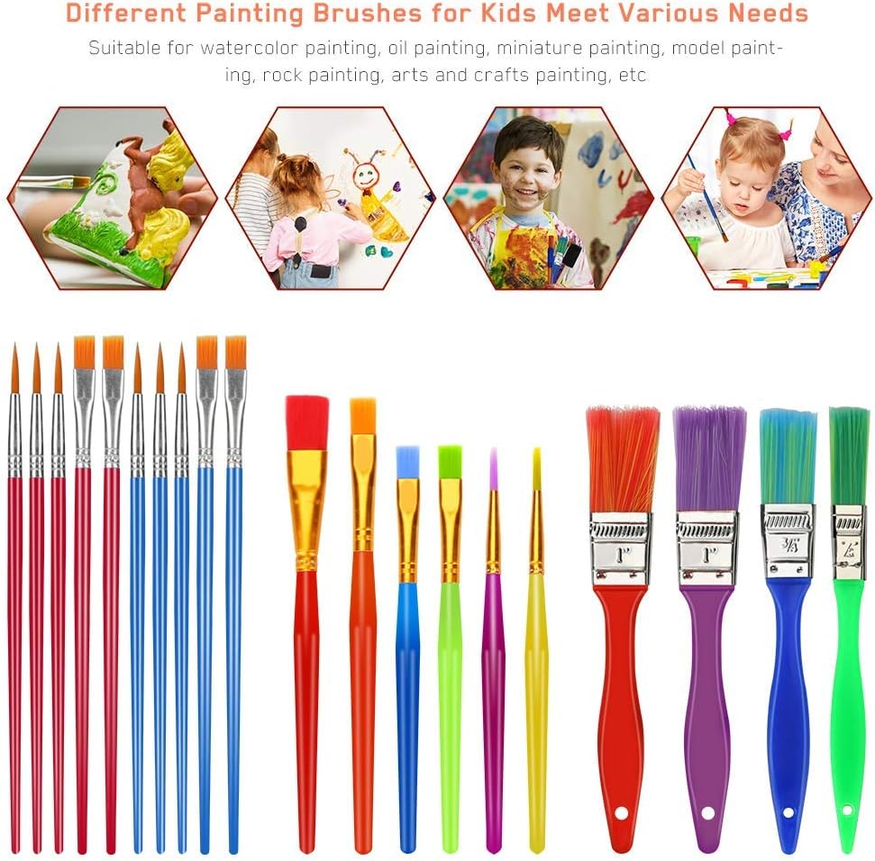 Color You 39 Piece Kids Paint Brushes Set, Painting Kits for Kids with Paint Cups, Paint Trays Muti Sizes Painting Supplies Perfect for Kids Gifts School Prizes Art Party