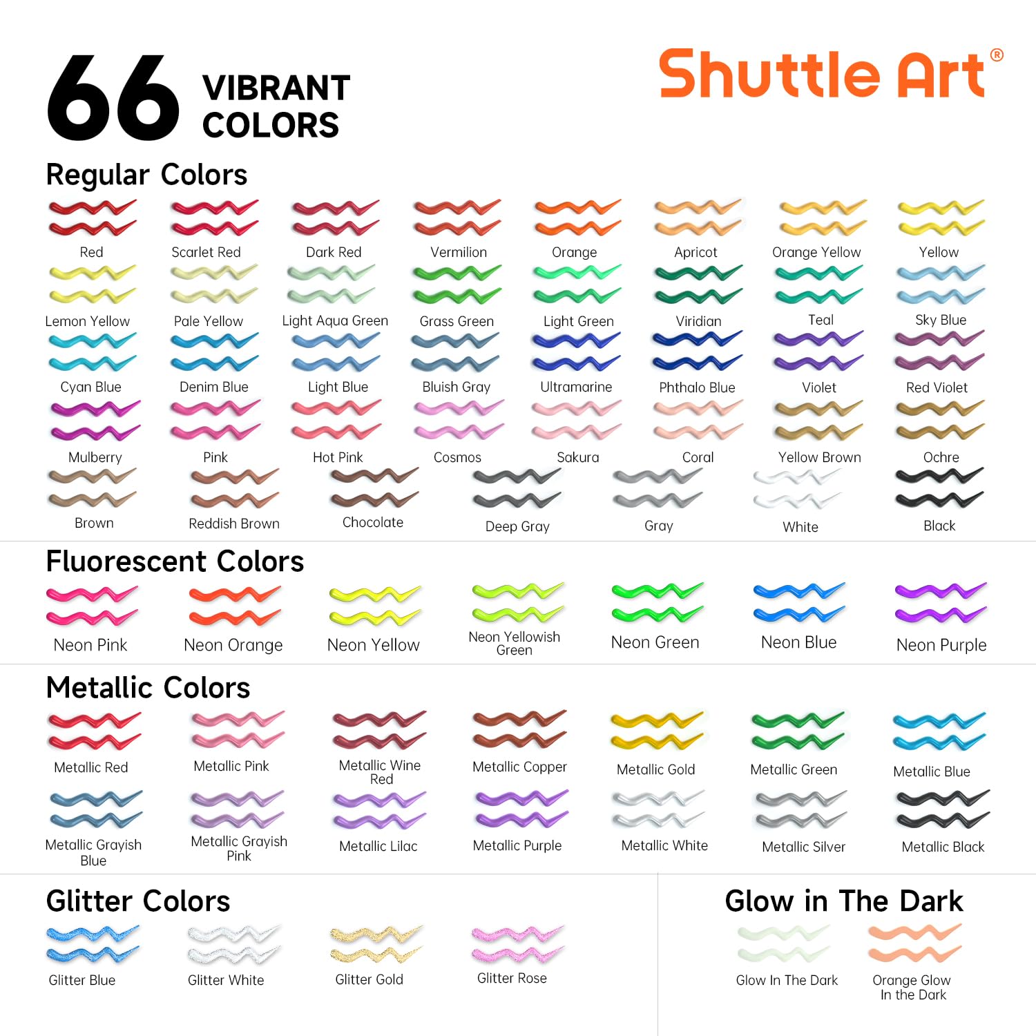 66 Colors Fabric Paint, Shuttle Art 3D Fabric Paint with Stencil and Brushes, Permanent Textile Paint Includes Neon, Metallic, Glitter and Glow in the Dark Paint, Ideal for Clothing and DIY Decoration