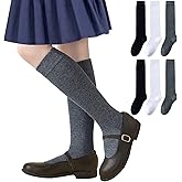 Girls' Knee High Cable Knit/Ribbed School Uniform Socks - 3/6 Pack Seamless Tube Socks for Kids Soccer - Unisex, 3-14 Years
