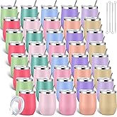 Sieral 40 Pack Insulated Wine Tumbler 12oz Stainless Wine Coffee Cup with Lid Straw Double Wall Vacuum for School Teacher Employee Appreciation Staff Nurse Team Social Work Gift(Morandi Color)
