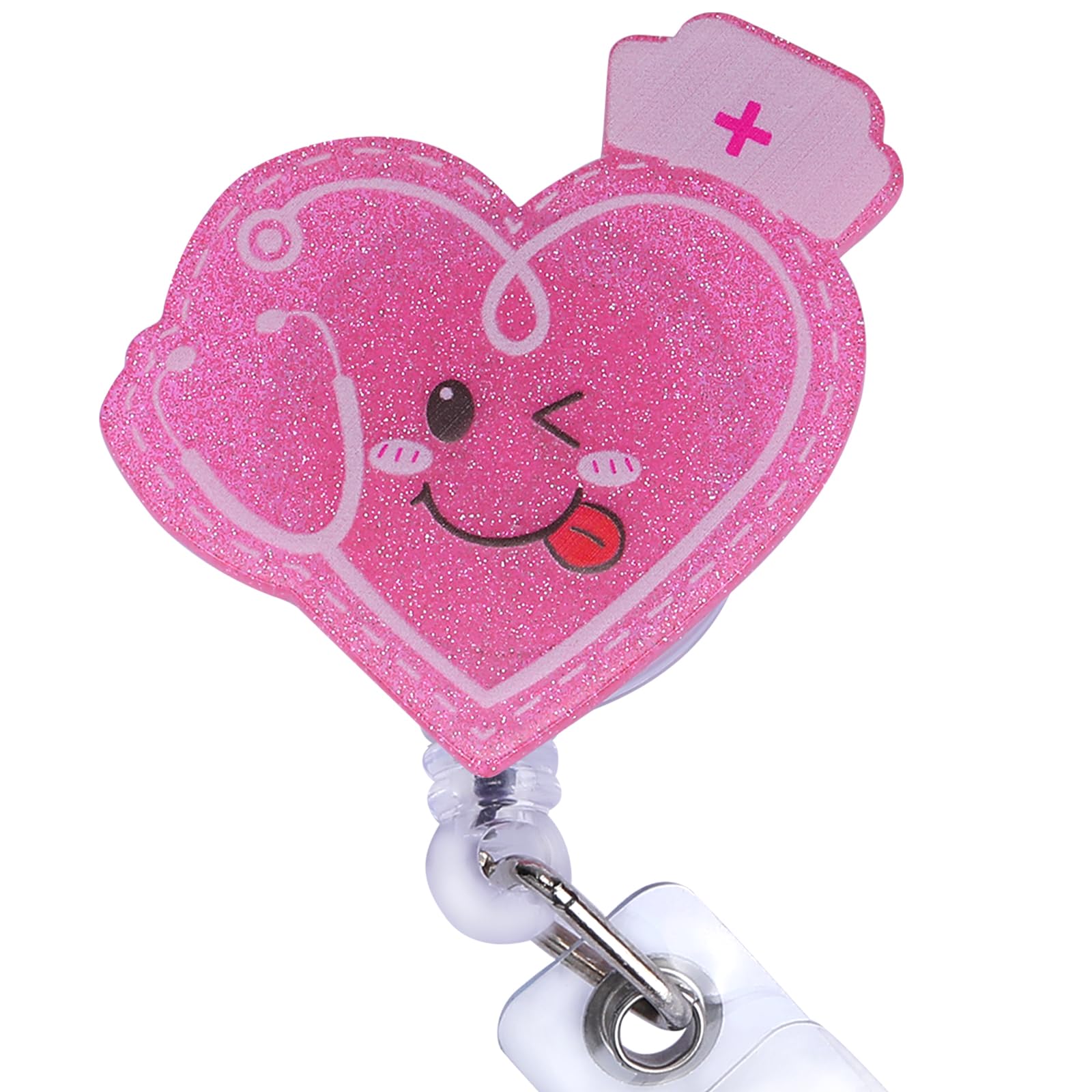 BEEFLYING Pink Heart Badge Reel Retractable Cute Nurse ID Card Badge Badge Holder with Swivel Alligator Clip for Office School Hospital Teacher Nursing Name Tag Card