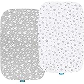 Biloban Bassinet Fitted Sheets Fit for Most Bedside Sleeper Bassinet, (35"x21"), Jersey Knit Cotton, Breathable, 2 Pack, Grey