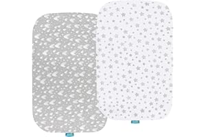 Biloban Lot de 2 draps-housses de couffin pour la plupart des couffins de chevet (88,9 x 53,3 cm), coton tricoté en jersey de