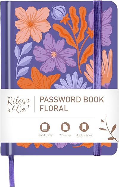 Rileys & Co Password Book with Alphabetical Tabs Purple Floral 15.2x11.4 cm