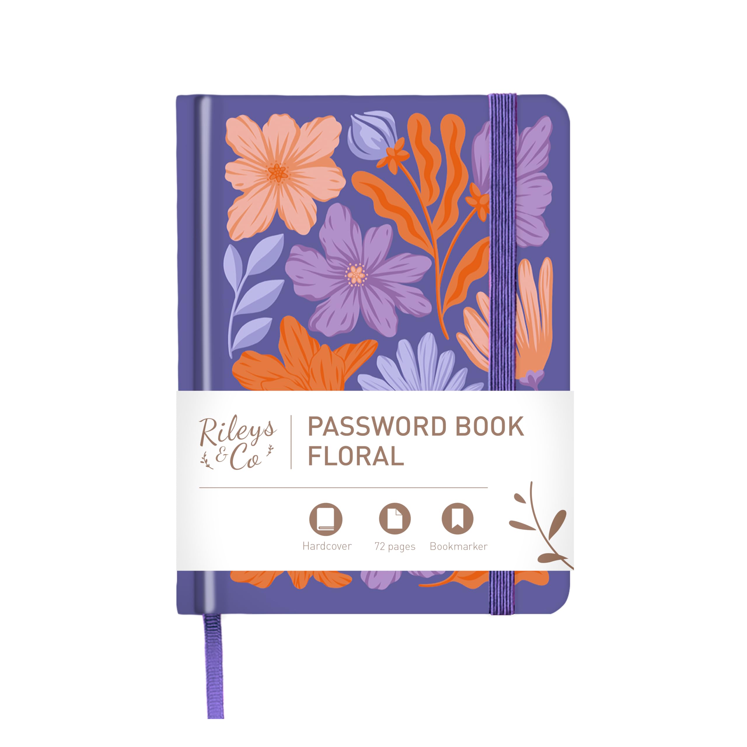Rileys & Co. Password Book with Alphabetical Tabs, Password Keeper for Seniors, Purple Floral Notebook for Internet Login, Website, Username (15.2 x 11.4 cm)