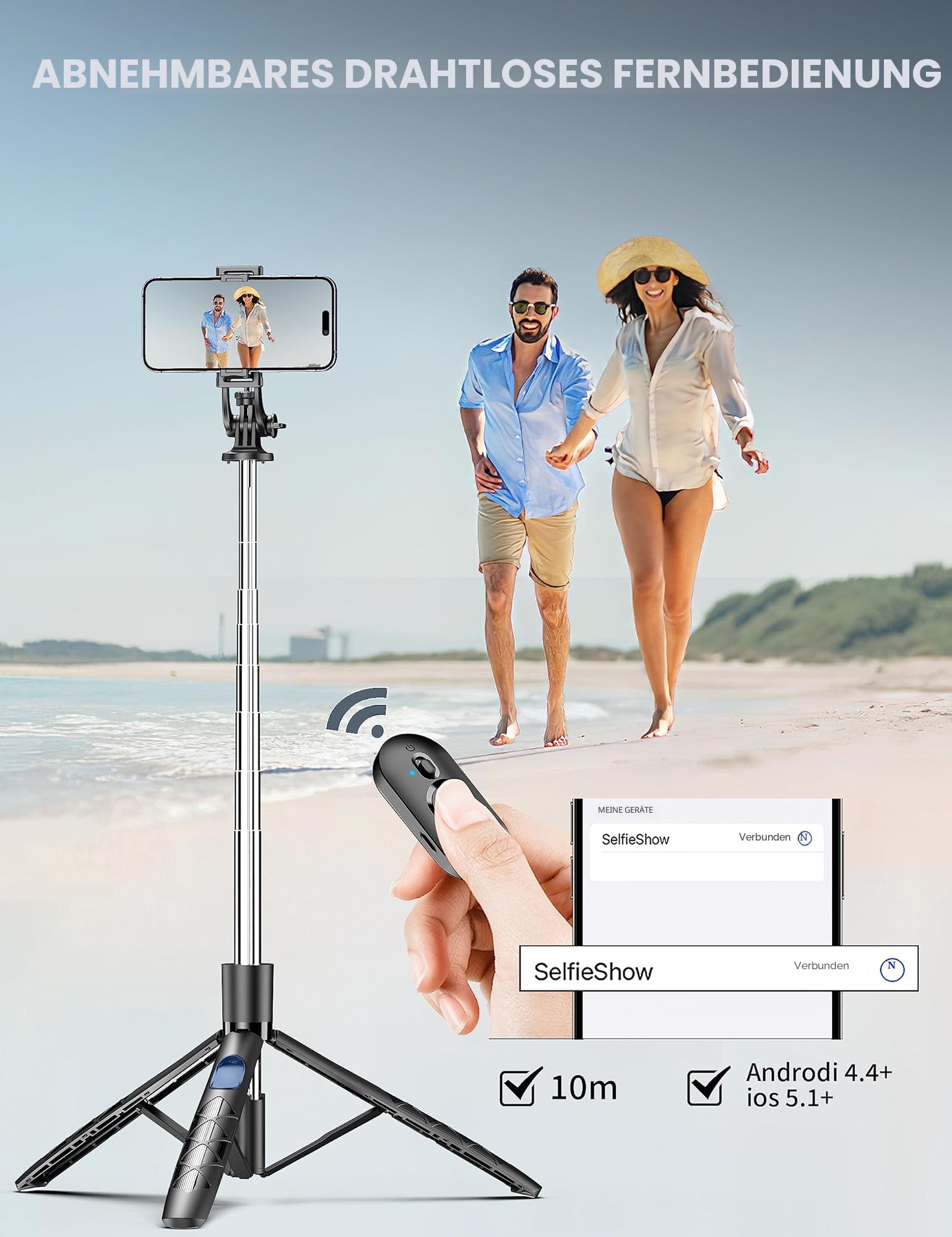180cm Handy Stativ Ständer & Selfie Stick, Handyhalter mit Abnehmbarer Fernbedienung, Smartphone Stative, Tripod für iPhone, Handystativ Kompatibel mit iPhone Android Smartphones, Camera 6