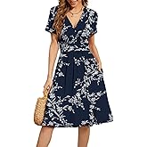 WEACZZY Women's Summer Short Sleeve Casual Dresses V-Neck Floral Party Dress with Pockets