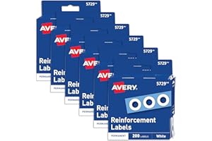 Avery Reinforcement Labels, 1/4" Diameter, Permanent Adhesive, White, Non-Printable, 6 Packs, 1,200 Page Reinforcement Stickers (21919)