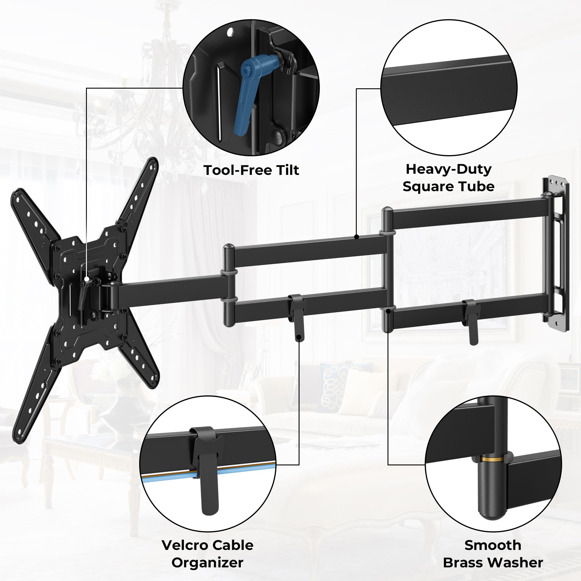 BONTEC Langarm TV Wandhalterung 950 mm Auszug für 26–65 Zoll Fernseher, voll bewegliche TV Halterung schwenkbar und neigbar, stabile Fernsehhalterung VESA 400x400 mm, bis 35 kg 6