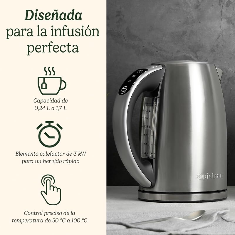 Hervidor Eléctrico SmartElite 1,7L Inox – Pantalla táctil, Temperatura ajustable 50–100°C, Hervido rápido 3 kW, Filtro antical apagable, Pico de vertido preciso