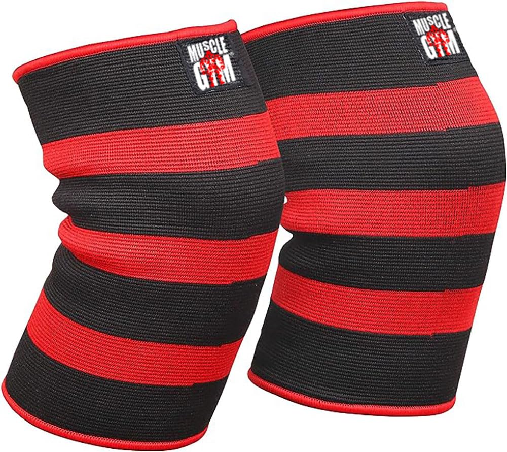 Knee Sleeves Double Ply Powerlifting Bodybuilding Joint Pain Gym Support Elastic Unisex Heavy Duty 7mm S-3XL (LARGE, RED/BLK MW)