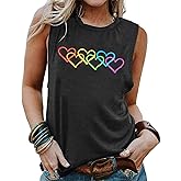 Gay Pride Tank Top Women Rainbow Heart Graphic Shirt LGBT Gay Pride Sleeveless Casual Holiday Equality Tops