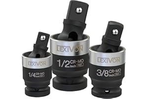 LEXIVON Impact Universal Joint - Patented SLIM Design | 3-Piece 1/2", 3/8", and 1/4" Socket Swivel Set | Chrome-Molybdenum Steel Full Impact Grade (LX-113-S)