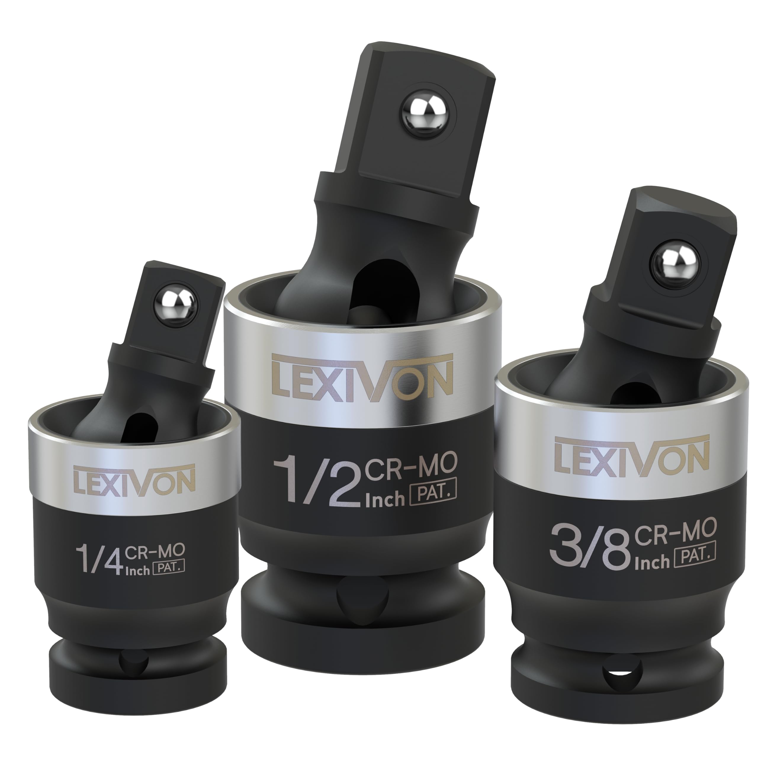 LEXIVON Impact Universal Joint - Patented Slim Design | 3-Piece 1/2", 3/8", and 1/4" Socket Swivel Set | Chrome-Molybdenum Steel Full Impact Grade (LX-113-S) — image 1