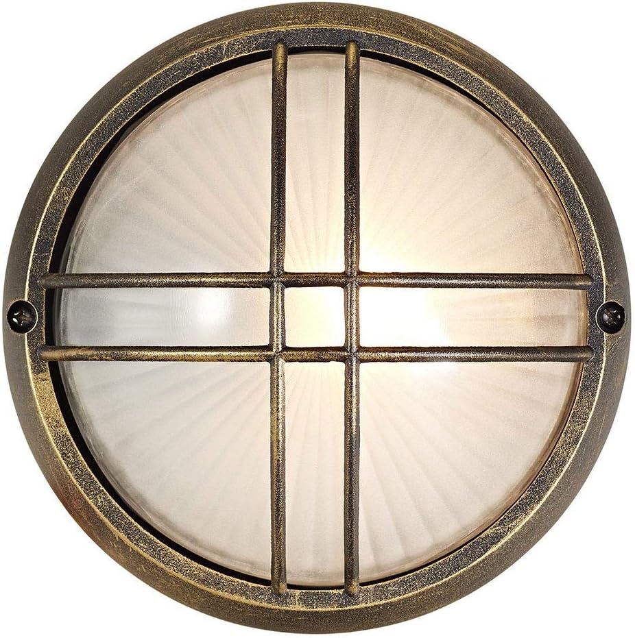 Black/Gold Die Cast Aluminium Outdoor Circular Bulkhead Porch or Wall Light by Happy Homewares - Image 3