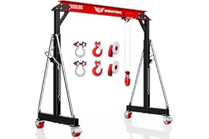 BSMTEK 2 Ton Gantry Crane 5000lbs Capacity, 2025 Upgraded Adjustable Height (8.53-12.47 FT), Width (9.06 FT), Steel I-Beam Construction, Portable Shop Hoist for Factories, Warehouses, Auto Repair, Red