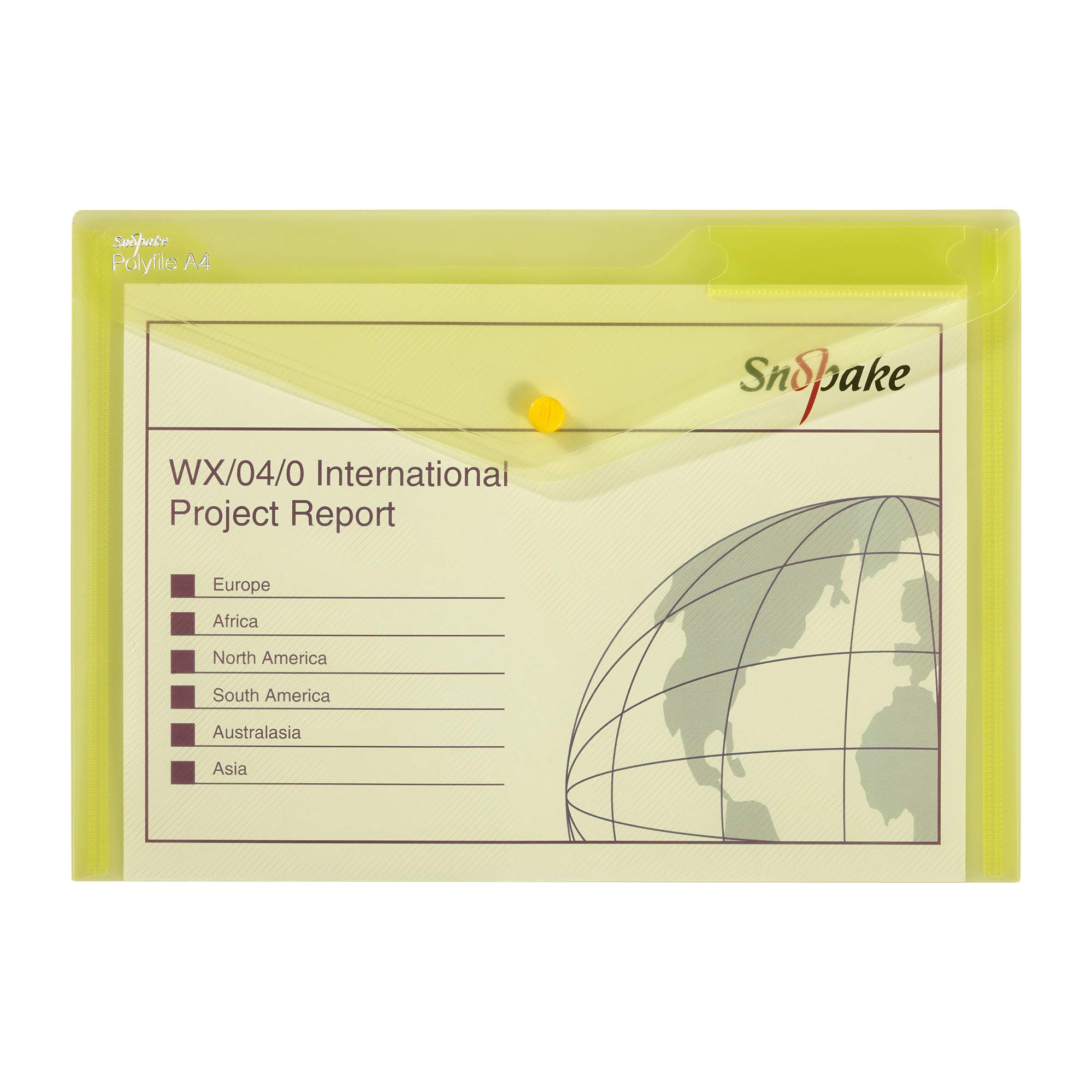 Snopake 12840X Polyfile A4 Popper Wallet File with Press Stud and Index Tab Classic Yellow (Pack of 5)