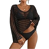 Bsubseach Crochet Tops for Women Long Sleeve Beach Swimsuit Coverup Mesh Knit Crop Top Bathing Suit Cover Up