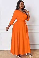 Runwind Plus Size Maxi Dress Sexy 3/4 Sleeve V Neck