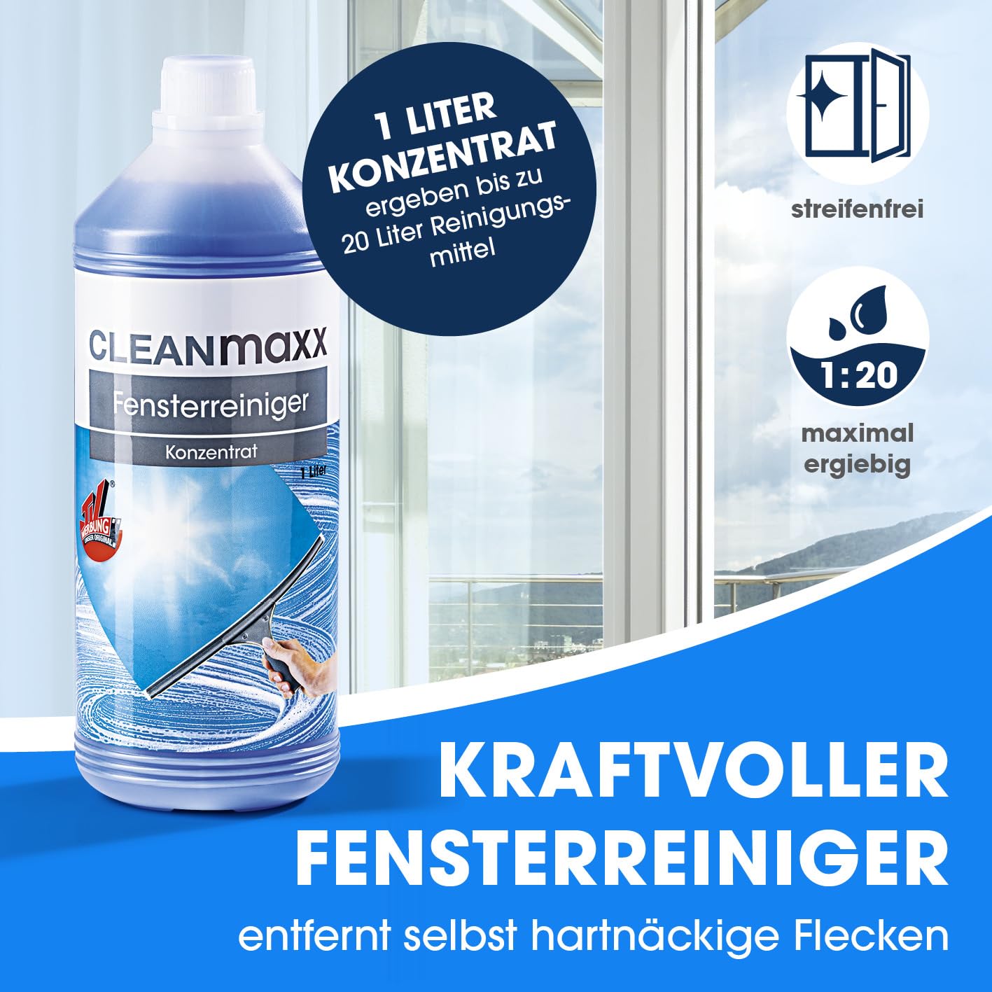 CLEANmaxx Fensterreiniger Set | 7-TLG. Fensterputzer Set für Oberflächen in Haus & Auto - inklusive Fensterabzieher, Fensterwischer, Reiniger, Wischtuch, Eimer und Halterungen für Wischer & Abzieher 6