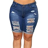 Laeyzuo Women's Plus Size Denim Shorts High Waisted Ripped Folded Hem Summer Jean Shorts