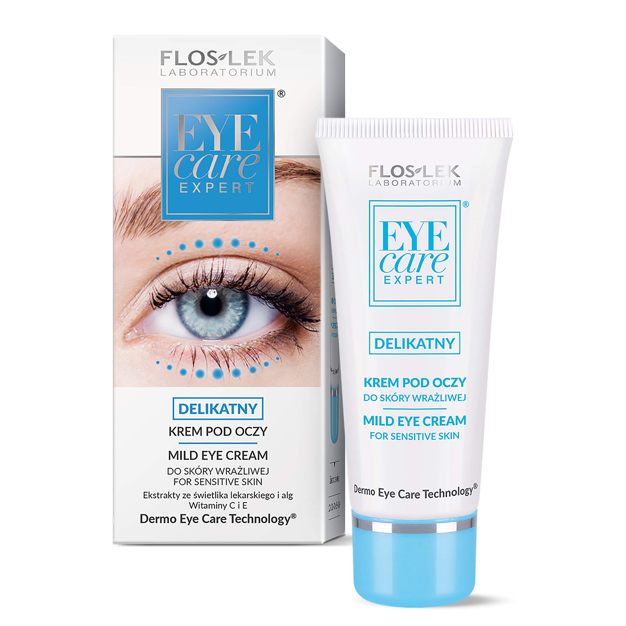 FlosLek Light Eye Cream for Sensitive Skin 30 ml Nourishes, Moisturises and Reduces Wrinkles Care for Delicate Skin Around the Eye Area