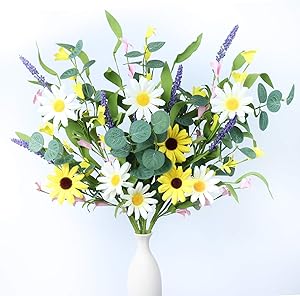 3 Pack Flower Stems,Artificial Daisy Lavender Stems with Green Leaves for Vase Centerpiece Home Decor and DIY Crafts-24 Tall