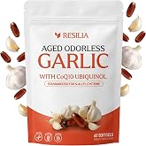 Resilia Odorless Aged Garlic Softgels (60 Count) | 600mg Aged Garlic Per Serving | With CoQ10 Ubiquinol &amp; Vitamin K2 (MK-7) | Dietary Supplement