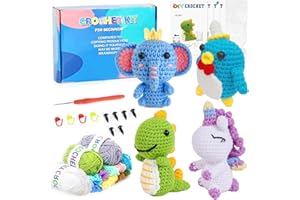 Crochet Kit for Beginners,4 PCS Animals Crochet Kit with Step-by-Step Video Tutorials, DIY Craft Kit for Beginners Includes Y