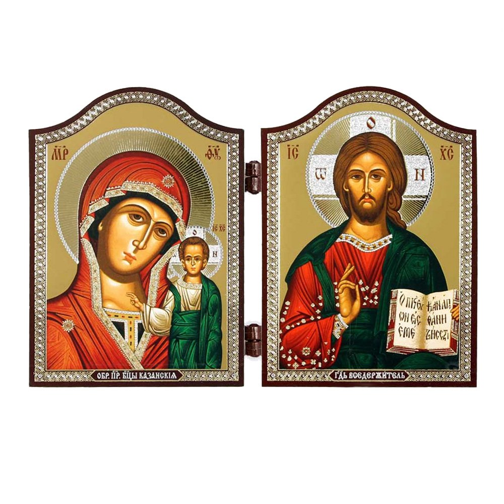 NKlaus 1449 GM of Kazan & Jesus Christ Icon Diptych Kazanskaya i Spasitel'