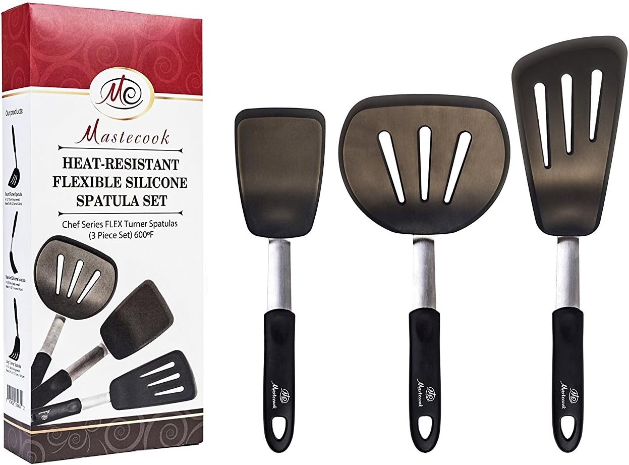 Cooking Utensils Set By Mastecook,Top-Grade High Heat Resistant Silicone, Slotted Flexible Turner Set, The Best Kitchen Utensils & Accessories For Baking & Cooking