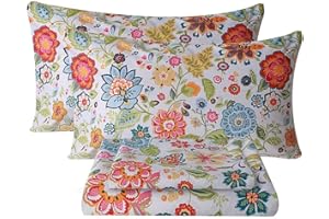 Bedlifes Queen Sheet Set Ultra Soft Breathable Silky Flower Bed Sheets Deep Pocket 100% Microfiber Bedding Sheets 4 Piece Queen Size Floral Spring