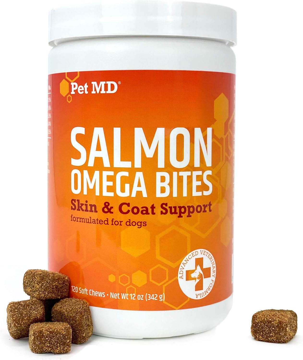 Pet MD Salmon Oil Omega 3 for Dogs - Advanced Allergy & Itch Relief for Dogs - Omega 3 & 6, EPA & DHA, Fish Oil Omega 3 Soft Chews - 120 Count