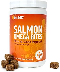 Pet MD Salmon Oil Omega 3 for Dogs - Advanced Allergy & Itch Relief for Dogs - Omega 3 & 6, EPA & DHA, Fish Oil Omega 3 Soft Chews - 120 Count