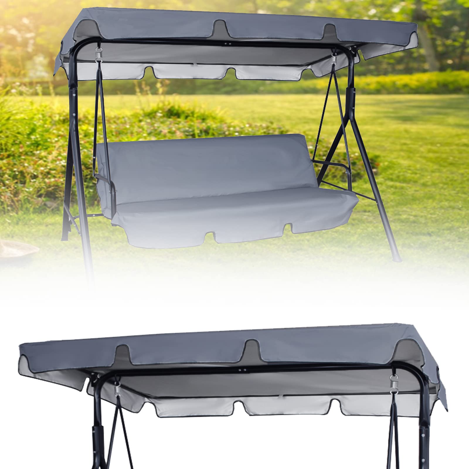Replacement Canopy Swing Seat Chair,Waterproof & UV Resistant Swing Chair Canopy Replacement Cover Garden Patio Hammock Cover Top (Grey,195 * 125 * 15cm)