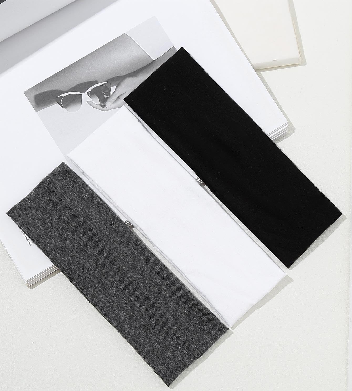 Huachi Headbands for Women Non Slip 16 Pack Elastic Sports Hair Bands for Women, Soft Cotton Cloth Headband for Workout Yoga Fashion Hair Accessories, Black White Gray Trendy Head Bands