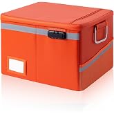Ekunivers Fireproof Waterproof Document Box with Lock Collapsible Portable File Organizer Hard Shell Storage for Hanging Letter Legal Folders Home Office Safe Orange 15.7x11.2x10.2in