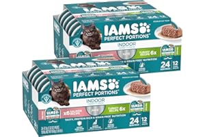 IAMS Perfect Portions Indoor Adult Grain Free Wet Cat Food Pate, Turkey and Salmon Recipe, 2.6 oz. Twin-Pack Trays (12 Count, 24 Servings) (Pack of 2)
